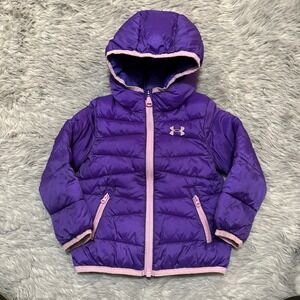 Under Armour Puffer Winter Zip Up Jacket Purple Light Pink Toddler‎ 18 Months